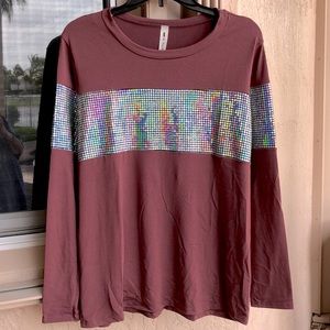 Vanilla Bay Red/Brown Iridescent Detail Long Sleeve Top Sz M